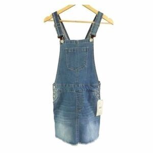 Vanilla Star Frayed Hem Denim Overalls Mini Dress Size 3